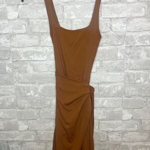 Brown Wrap Midi Dress – Ankle Length, Size Small